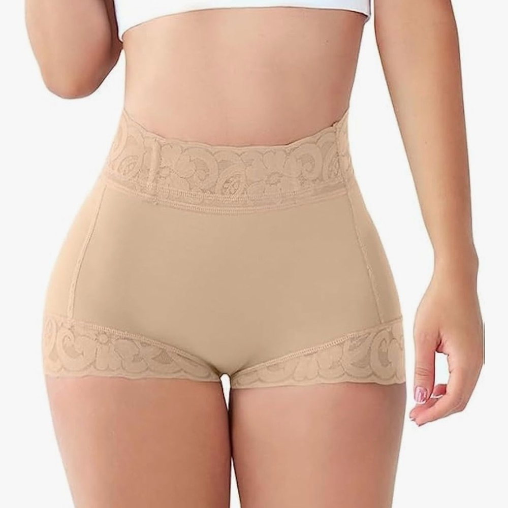 High-Waisted Lace Trim Shapewear Shorts